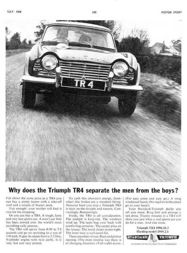 Triumph TR4 62 ad: men from boys
