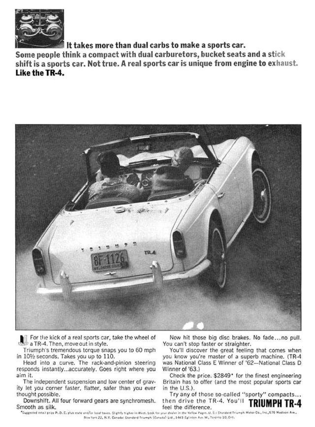 Triumph TR4 64 ad: it takes more than dual carbs